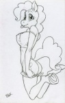 2013 anthro anthrofied bhawk big_breasts biped black_and_white bottomwear breasts butt clothing cutie_mark earth_pony equid equine female friendship_is_magic hasbro hooves horse jumping looking_at_viewer mammal monochrome my_little_pony pinkie_pie_(mlp) pony shirt shorts simple_background solo tongue tongue_out topwear traditional_media_(artwork) undressing