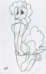 anthro anthrofied big_breasts biped bottomwear breasts butt clothing cutie_mark female hooves jumping looking_at_viewer shirt shorts simple_background solo tail tongue tongue_out topwear undressing bhawk friendship_is_magic hasbro my_little_pony pinkie_pie_(mlp) earth_pony equid equine horse mammal pony 2013 black_and_white monochrome traditional_media_(artwork)