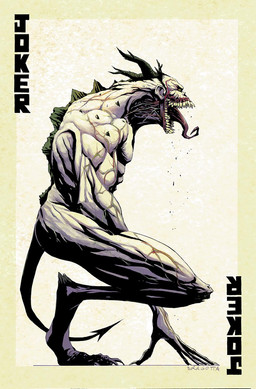 alternate_form alternate_universe back_spikes digitigrade feet green_eyes green_hair hair horn long_arms long_tongue male muscular nude pecs scary sharp_teeth side_view solo spade_tail spikes spikes_(anatomy) superhero tail talons teeth toes tongue vein white_body white_skin nick_dragotta batman_(series) dc_comics mythology batman the_joker demon monster mythological_creature hi_res official_art