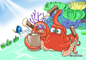 blue_body blue_eyes coral_reef duo eye_bags female feral food freckled_face freckles hai_xiaolu male male/female mochi orange_body orange_tentacles sea_grass tail tear_trough tentacles underwater water yellow_fins yellow_tail uminokouji disney finding_dory finding_nemo pixar dory_(finding_nemo) hank_(finding_dory) acanthurid anthozoan aquatic cnidarian coral fish giant_pacific_octopus regal_tang 2019 watermark