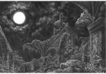 cloud detailed_background female feral flower full_moon hair horn moon night outside plant ruins sky solo unicorn_horn amarthgul friendship_is_magic hasbro my_little_pony mythology twilight_sparkle_(mlp) equid equine mammal mythological_creature mythological_equine unicorn 2017 greyscale hi_res letterbox monochrome