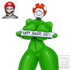 bracelet censored_nipples choker eyeless female genitals jewelry leaf navel necklace nude plant pussy sharp_teeth simple_background smile solo teeth text wide_hips redviewer_55 mario_bros nintendo chris_pratt mario elemental_creature flora_fauna humanoid piranha_plant absurd_res censored english_text hi_res watermark