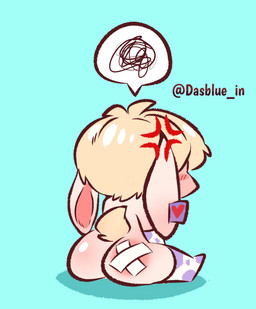 angry anthro band-aid bandage blonde_hair blush blush_lines butt chibi clothing ear_piercing female fur gloves hair handwear legwear long_ears piercing rear_view short_hair sitting solo stockings tan_body tan_fur dasblue_in mellea_(melleacomic) lagomorph leporid mammal rabbit hi_res