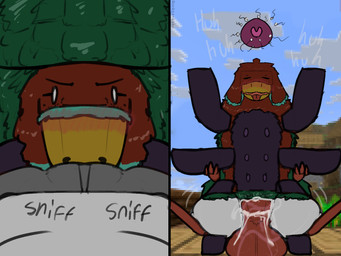 animal_genitalia animal_penis anthro bestiality bestiality_impregnation blush blush_lines bodily_fluids brown_body clothing cum cum_in_vagina cum_inside dark_body dark_skin equine_genitalia equine_penis female feral feral_penetrated first_person_view genital_fluids genitals impregnation looking_at_viewer male male/female multi_arm multi_limb multi_nipple multicolored_body nipples outside_sex ovum penetration penis plant plant_hair pseudo_hair screencap screencap_background sex sniffing sniffing_clothes sperm_cell text tongue tongue_out two_tone_body underwear underwear_sniffing white_body rockpankake microsoft minecraft mojang xbox_game_studios roi_(rockpankake) miteling sniffer_(minecraft) 2026 4:3 comic digital_media_(artwork) english_text hi_res