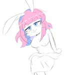 anthro black_whiskers blue_eyes breasts female hair jewelry necklace nude pink_hair sitting solo whiskers foontanu odd_taxi rena_(odd_taxi) lagomorph leporid mammal rabbit absurd_res hi_res sketch