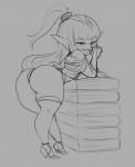 big_butt book butt clothing cosplay costume female not_furry solo thecon fire_emblem fire_emblem_awakening nintendo the_legend_of_zelda twilight_princess midna tharja_(fire_emblem) humanoid twili 2015 hi_res monochrome