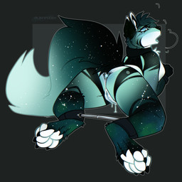 all_fours anal anal_penetration anthro black_body black_fur blush bodily_fluids breasts breath butt buttplug buttplug_in_ass buttplug_insertion constellation constellation_markings cosmic_fur cosmic_hair dripping_vulva ethereal_hair female fur genital_fluids genitals green_body green_eyes green_fur looking_at_viewer looking_back looking_back_at_viewer multicolored_body multicolored_fur object_in_ass pawpads penetration plug_(sex_toy) plug_insertion rear_view restraints sex_toy sex_toy_in_ass sex_toy_insertion solo spreader_bar tail vaginal_fluids vulva white_pawpads alienpoosy diana_(mavis_delcat) canid canine fox mammal 1:1 hi_res