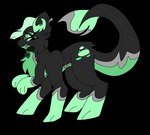 6_legs black_body black_fur collar female feral floppy_ears fluffy fur green_body green_fur green_hair grey_body grey_fur hair jade_(gem) piercing scorpion_tail solo lyrathefox arachnid arthropod canid canine canis domestic_dog mammal spider alpha_channel hi_res