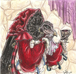 alcohol ambiguous_gender anthro beak beverage cheering container cup curtains elderly elderly_intersex fangs gown inside multi_limb renaissance_clothing ruff_(clothing) smile solo teeth wine skekla_(artist) the_dark_crystal skeksil_the_chamberlain alien skeksis 2015 english_description signature
