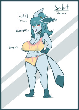 anthro anthrofied big_breasts biped blue_body blue_border border breasts clothed clothing female hair hands_on_hips nipple_outline partially_clothed pokemorph ponytail pupils red_eyes sagging_breasts slit_pupils solo standing conditional_dnp quin-nsfw nintendo pokemon sorbet_(cinis) eeveelution generation_4_pokemon glaceon pokemon_(species) 2023 absurd_res hi_res