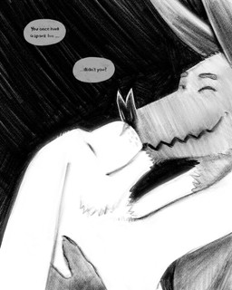 ambiguous_gender anthro dialogue duo eyebrows kissing smile speech_bubble text whisker_spots zigzag_mouth sharkinthepark all_mighty_lord_(sharkinthepark) bat lagomorph leporid mammal rabbit 2026 4:5 absurd_res comic english_text hi_res monochrome