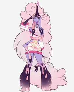 anthro breasts cleavage clothed clothing female fully_clothed hair hooves long_hair multi_arm multi_eye multi_limb solo whiteartblood hellaverse helluva_boss belphegor_(helluva_boss) bovid caprine caprine_demon demon goat goat_demon mammal hi_res