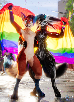 anthro backlighting black_body black_fur black_hair black_latex blue_body blue_eyes blue_fur blue_hair bodysuit city city_background claws clothing collar colored_sclera confetti depth_of_field detailed_fur duo fangs flag flag_(object) fluffy fluffy_tail fur fur_markings fur_texture gloves green_eyes hair handwear huge_hips latex latex_clothing latex_skinsuit lgbt_pride lgbt_rainbow light long_tail looking_at_viewer male male/male markings multicolored_body multicolored_fur multicolored_hair open_mouth orange_body orange_fur paws pointy_ears pose posed pride_colors rainbow rainbow_flag rainbow_pride_flag rainbow_symbol realistic_fur red_body red_fur skinsuit smile soft_lighting standing striped_body striped_fur stripes sunlight tail teeth tight_clothing warm_light warm_lighting white_body white_fur wide_hips wristband daytia c4d lgbt_pride_month canid canine fox mammal rexouium 3d_(artwork) cinema_4d_(artwork) detailed digital_media_(artwork) hi_res lighting warm_colors