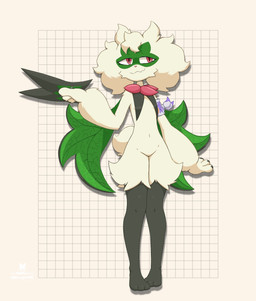 ambiguous_gender anthro choice_band claws featureless_crotch fur green_body green_fur green_hair hair mask_off maskless navel paws pink_eyes simple_background solo tail unmasked razgrizdl nintendo pokemon rose_(razgrizdl) felid feline generation_9_pokemon mammal meowscarada pokemon_(species) 2025 hi_res female_(lore)