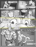 abs anthro athletic biceps big_muscles bottomwear boxers_(clothing) clothed clothing comic dialogue domestic_cat english_text felid feline felis greyscale hi_res huge_muscles hyper hyper_muscles lagomorph leporid male mammal modem_redpill monochrome muscular muscular_male nipples pants pecs rabbit shirt shorts text topless topwear underwear