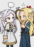 clothed clothing duo ellipsis female humanoid_pointy_ears not_furry pointy_ears speech_bubble staff jjjjtaaaku delicious_in_dungeon frieren_beyond_journey's_end frieren marcille_donato elf humanoid crossover hi_res