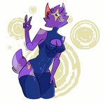 anthro clothing female fur latex latex_clothing latex_legwear latex_thigh_highs legwear playboy_bunny playboy_bunny_logo purple_body purple_fur small_waist solo tattoo thick_thighs thigh_highs yellow_tattoo loftb0i hyena mammal hi_res