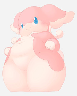 anthro biped blue_eyes blush blush_lines breasts closed_smile eyelashes featureless_crotch female mouth_closed multicolored_body navel nude nude_female pink_body simple_background small_breasts smile solo tail tan_body thick_thighs three-quarter_view two_tone_body white_background white_slime_(artist) nintendo pokemon audino generation_5_pokemon pokemon_(species) 2026 digital_drawing_(artwork) digital_media_(artwork) hi_res