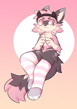 4_fingers anthro black_body black_fur black_nose blush blush_lines cheek_tuft clothing eyebrows facial_tuft fingers fur legwear looking_away male markings multicolored_body multicolored_fur pattern_clothing pattern_legwear pattern_stockings paws pink_body pink_eyes pink_fur raised_eyebrows smile solo stockings striped_clothing striped_legwear striped_stockings stripes tail tuft yellow_body yellow_fur appliei domestic_cat felid feline felis mammal 2023 colored digital_drawing_(artwork) digital_media_(artwork) hi_res shaded