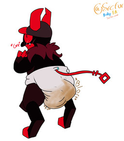 aged_down diaper feces incontinence pooping soiled_diaper soiling soiling_diaper surprised unclean_diaper used_diaper srcfur forsaken_(roblox) roblox guest_666_(forsaken) demon unknown_species hi_res