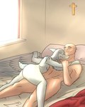 anthro bald bedding bedroom big_butt biped blanket blue_body blue_scales bone_frill butt canon_couple convenient_censorship cross cuddling day duo elbow_feathers eyes_closed feathers female frill_(anatomy) grey_body grey_feathers grey_hair hair hand_on_shoulder happy human_on_anthro interspecies long_hair lying male male/female markings morning navel on_back on_side pillow romantic romantic_couple scales short_tail sleeping sleeping_together smile striped_markings stripes tail window synthawk cavemanon_studios goodbye_volcano_high snoot_game anon_(snoot_game) fang_(gvh) human mammal prehistoric_species pterodactylus pterosaur reptile scalie 4:5 absurd_res colored hi_res
