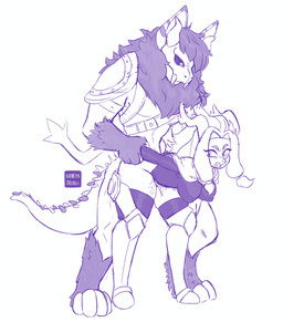 angry angry_sex anthro arm_pull armor bodily_fluids clothed clothing duo female forced from_behind_position genital_fluids horn male male/female neck_tuft prison_guard_position questionable_consent sex size_difference tuft karolyndread115 pseudoregalia sybil_(pseudoregalia) monster absurd_res blue_and_white hi_res monochrome