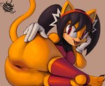 anthro anus butt clothed clothing female genitals gloves hand_on_butt hand_on_cheek handwear partially_clothed pussy red_eyes solo solo_focus spread_butt spreading tail spinmajin sega sonic_the_fighters sonic_the_hedgehog_(series) honey_the_cat felid feline mammal hi_res