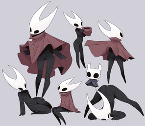 ambiguous_gender anthro ass_up cloak cloak_only clothing duo featureless_feet feet female front_view grey_background jack-o'_pose kneeling multiple_poses nude pose rear_view simple_background sitting neamo hollow_knight_(franchise) team_cherry hornet_(hollow_knight) the_knight_(hollow_knight) arthropod insect vessel_(species) 2025 hi_res