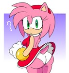 absurd_res amy_rose anthro butt clothed clothing eulipotyphlan female frown gradient_background hedgehog hi_res looking_at_viewer looking_back mammal panties panty_shot question_mark rear_view sega simple_background solo sonic_the_hedgehog_(series) sournack underwear upskirt white_clothing white_panties white_underwear