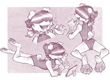 anthro barefoot biped braces butt candy clothed clothing dessert feet female fingers food fur hair hair_over_eyes lollipop looking_back pawpads short_tail simple_background solo tail teeth tongue tongue_out c3ilin kurla_(c3ilin) canid canine canis domestic_dog mammal