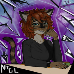 abstract_background alcohol alcohol_bottle anthro beverage beverage_bottle black_clothing black_ears black_markings black_nails black_shirt black_tail black_topwear bottle brown_body brown_fur brown_hair brown_tail clenched_teeth clock clothed clothing colored_nails container cup curly_hair eyebrows eyelashes facial_markings fangs female fur green_eyes grey_body grey_fur grin hair hand_on_cheek head_markings inner_ear_fluff longsleeve looking_at_viewer markings messy_hair multicolored_body multicolored_fur multicolored_tail nails pink_nose raised_eyebrow ring shirt sitting skull_accessory smile smiling_at_viewer solo tail tea teeth thin_tail topwear tuft watch wristwatch nightingale_hrt the_dalmore whyte_&_mackay_ltd domestic_cat felid feline felis mammal 1:1 absurd_res half-length_portrait hi_res portrait three-quarter_portrait