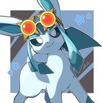 all_fours blue_body blue_eyes blush border bright_pupils choice_specs closed_smile eyewear eyewear_on_head feral glasses looking_at_viewer mouth_closed outline pupils smile solo star_(symbol) star_glasses tail white_border white_outline white_pupils shual3734 nintendo pokemon eeveelution generation_4_pokemon glaceon pokemon_(species) 2024 hi_res signature