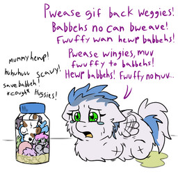 abuse ambiguous_feral ambiguous_gender amputee asphyxiation baby_talk blue_body blue_hair bodily_fluids container crying dialogue disability drowning eyelashes feral flapping_wings fur genital_fluids glass glass_container green_eyes grey_body hair helpless jar looking_at_another lying missing_all_legs missing_all_limbs missing_leg missing_limb monotone_body monotone_fur motion_lines on_front open_mouth pink_hair purple_body quadruple_amputee simple_background tail tears text torture trapped urine urine_in_container white_body white_fur young young_ambiguous young_feral anonymous_artist fluffy_pony fluffy_pony_(species) mammal 1:1 digital_media_(artwork) english_text flat_colors