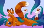 anthro blue_eyes bodily_fluids consentacles cum cum_on_face cum_on_leg genital_fluids male nude open_mouth simple_background smile solo tentacles tongue tongue_out overlordgirgy sampson_(thymetime) ailurid mammal red_panda hi_res