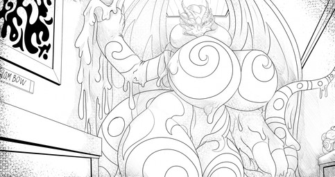 anthro anthrofied big_breasts big_butt biped breasts butt curling_tail curvy_figure dripping facial_horn female goo_body head_horn horn huge_breasts inside looking_at_viewer membrane_(anatomy) membranous_wings museum non-mammal_breasts nose_horn nude paint paint_drip pose slime small_horn smile smiling_at_viewer solo standing tail thick_tail thick_thighs wide_hips wings drdeadman mythology the_pagemaster delancey_(quellaburd) dragon goo_creature goo_dragon mythological_creature mythological_scalie paint_dragon scalie 2023 graphite_(artwork) greyscale hi_res line_art monochrome pinup shaded simple_shading sketch traditional_media_(artwork)