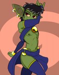 bare_chest clothing dancing ear_piercing femboy harem_outfit jewelry legwear male piercing solo stockings thigh_highs magra_(artist) blenafee_(keroro623) goblin humanoid hi_res