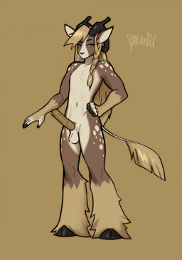 anthro balls biped countershade_torso countershading erection fingers front_view fur genitals hair hooves horn looking_at_viewer male navel nude nude_anthro nude_male penis simple_background solo standing tail dragonfu bovid caprine goat mammal 2026 digital_drawing_(artwork) digital_media_(artwork) hi_res