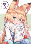 asian_clothing blonde_hair blush clothing east_asian_clothing female fox_shadow_puppet gesture green_eyes hair japanese_clothing kimono question_mark scarf solo sakura_ani animal_humanoid canid canid_humanoid canine canine_humanoid fox_humanoid humanoid mammal mammal_humanoid 2020 hi_res