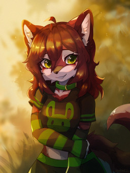 anthro armwear bottomwear clothing collar female pattern_armwear pattern_clothing shorts sleeves solo striped_armwear striped_clothing stripes teeth tomboy year mintinol skylar_zero canid canine canis mammal red_wolf wolf 2022 3:4 hi_res signature