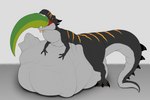 abdominal_bulge almost_fully_inside belly big_belly feral feral_pred hyper male male_pred open_mouth oral_vore overweight overweight_male partially_inside simple_background size_difference solo teeth vore theember dinosaur prehistoric_species reptile scalie theropod tyrannosaurid tyrannosauroid tyrannosaurus tyrannosaurus_rex 3:2 hi_res