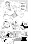 alcohol anthro beer beverage canid canine canis clothed clothing comic dialogue digital_media_(artwork) english_text food hi_res holding_object inose_(kumagaya_shin) kumagaya_shin kuro_(kumagaya_shin) male male/male mammal monochrome reversible simple_background suid suina sus_(pig) text wild_boar wolf