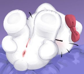 anthro anus anus_focus chibi eyes_closed female fur genitals glistening glistening_anus holding_legs_up legs_up lying on_back paws pink_anus presenting presenting_anus solo vulva whiskers white_body white_fur touboutenshi hello_kitty_(series) sanrio hello_kitty_(character) bobtail_cat domestic_cat felid feline felis mammal