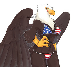 american_flag_bikini anthro beak beak_lick bikini breasts brown_body brown_feathers claws clothing feathered_wings feathers female flag_bikini flag_swimwear hand_on_hip kemono licking licking_lips nipple_outline non-mammal_breasts small_waist solo swimwear tongue tongue_out two-piece_swimsuit wings urotori accipitrid accipitriform avian bald_eagle bird eagle sea_eagle hi_res japanese_description