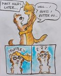 alternative_fashion anthro dialogue duo female grunge male male/female punk retro text vintage roganaut domestic_cat domestic_ferret felid feline felis mammal mustelid musteline true_musteline weasel comic english_text hi_res painting_(artwork) traditional_media_(artwork) watercolor_(artwork)