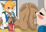 5_fingers 5_toes absurd_res aggretsuko ailurid anthro barefoot blush bodily_fluids canid canine dazidentevil duo eating eyes_closed feet feet_on_table feet_up female female/female fennec_fox fenneko fingers food foot_fetish foot_focus foot_lick foot_play fox heart_eyes heart_symbol hi_res humanoid_feet humanoid_hands juice_box laugh legs_up licking mammal plantigrade red_panda retsuko saliva sandwich_(food) sanrio soles tickling toes tongue tongue_out true_fox