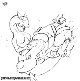 anthro anthro_on_anthro anthro_penetrated anthro_penetrating anthro_penetrating_anthro apode bisexual breasts bulge female female/female female_penetrated genitals group group_sex interspecies legless male male/female male_penetrating male_penetrating_female nude penetration penis serpentine sex simple_background tail tail_fetish tail_in_vagina tail_insertion tail_play tail_sex underwater vaginal vaginal_penetration vulva water scalesindark nintendo pokemon draconcopode dragonair generation_1_pokemon generation_2_pokemon generation_6_pokemon greninja pokemon_(species) reptile scalie totodile digital_media_(artwork) hi_res monochrome sketch