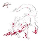 ambiguous_gender back_tuft blood blood_on_face blood_on_leg bodily_fluids feral quadruped severed_arm severed_body_part severed_limb simple_background solo tuft lostgoose 2023 dated partially_colored sketch