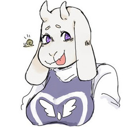 bean_eyebrows breasts clothed clothing delta_rune_(emblem) fangs female floppy_ears purple_eyes simple_background solo symbol teeth tongue tongue_out white_background joeun666 tiddie_mcgee undertale_(series) toriel gastropod mollusk snail 1:1 2022 low_res