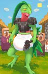 3_toes 4_fingers ambiguous_gender animal_feet anthro armor axe big_diaper big_nose blush blush_lines bodily_fluids bottomwear breastplate brown_bottomwear brown_clothing brown_nose brown_pants brown_robe brown_unibrow building claws clean_diaper clear_sky clothed clothing cloud crying dark_green_leaves detailed_background diaper diaper_fetish emanata embarrassed embarrassed_male eyebrows feet finger_claws fingers footwear fully_clothed glistening glistening_eyes grass grass_field green_arms green_body green_claws green_face green_feet green_finger_claws green_hands green_legs green_snout green_toe_claws green_upper_jaw grey_clothing grey_footwear grey_shoes grossed_out group hallux hay hay_bale holding_axe holding_back_tears holding_object holding_weapon house humanoid_hands laugh laughing_at_another leaf leaf_tail leaves_on_body male maroon_robe midday multi_tail netherite_armor netherite_axe open_mouth pants plant pokemorph pupils red_body red_face red_lower_jaw red_snout red_throat red_torso robe shocked shoes sky small_pupils solo sun sweat sweatdrop tail tan_body tan_skin tears tears_of_embarrassment text toe_claws toes topwear tree unibrow village weapon wearing_armor wearing_diaper white_clothing white_robe worried worried_face worried_look yellow_eyes fructoruu microsoft minecraft mojang nintendo pokemon xbox_game_studios dino_evergreen fan_character generation_3_pokemon grovyle pokemon_(species) reptile scalie villager_(minecraft) 2025 artist_name digital_drawing_(artwork) digital_media_(artwork) hi_res