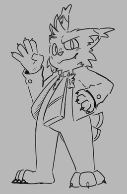 3_toes anthro barefoot blazer blush blush_lines bottomless chest_tuft claws clothed clothing fangs feet finger_claws fur grey_background hair hand_on_hip hand_on_own_hip looking_at_viewer male necktie paws plantigrade pose sharp_teeth simple_background solo standing tail teeth toe_claws toes topwear tuft rydryd bubsy_(series) bubsy_4d bubsy_bobcat bobcat felid feline lynx mammal 2025 digital_media_(artwork) monochrome